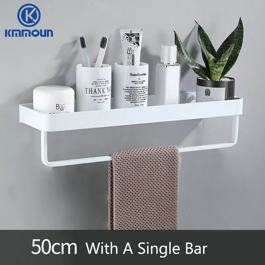 Wall Black/White Towel Hanger with Storage Shelf 