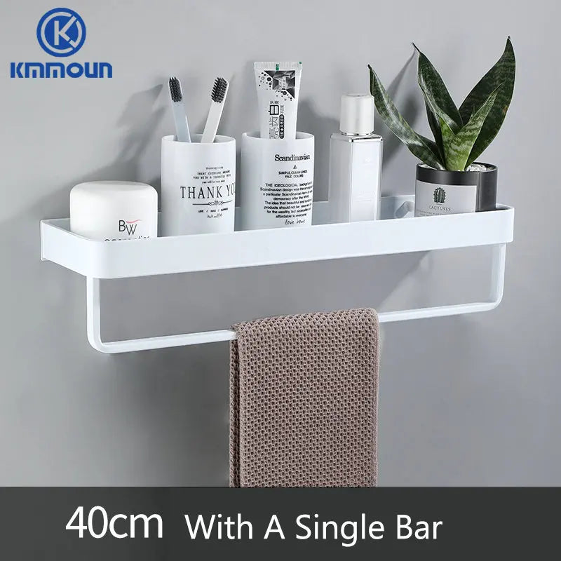 Wall Black/White Towel Hanger with Storage Shelf 