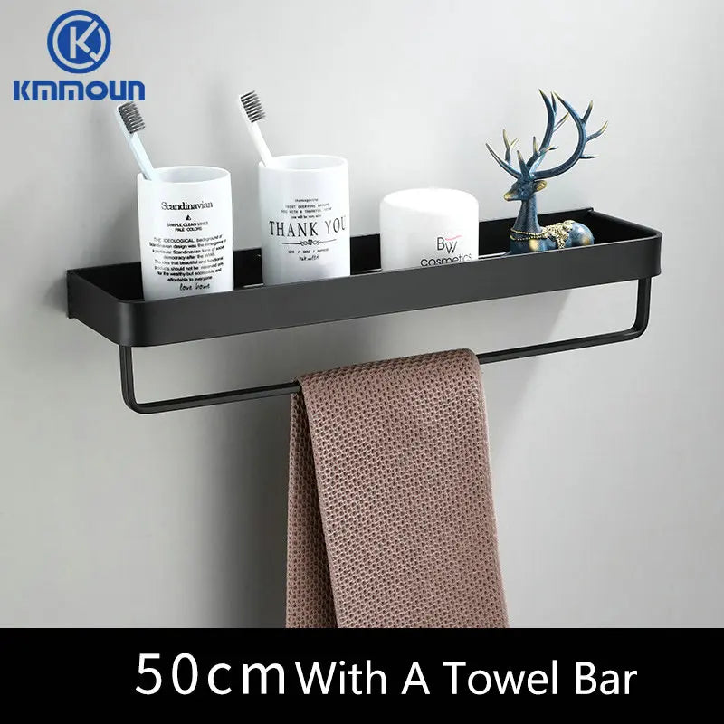 Wall Black/White Towel Hanger with Storage Shelf 