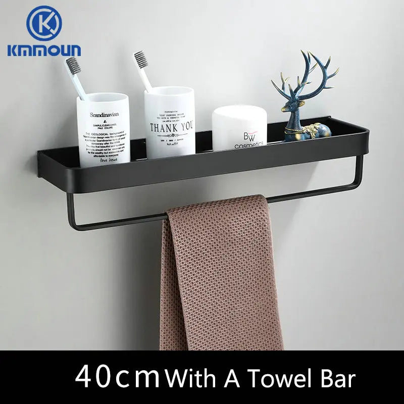 Wall Black/White Towel Hanger with Storage Shelf 