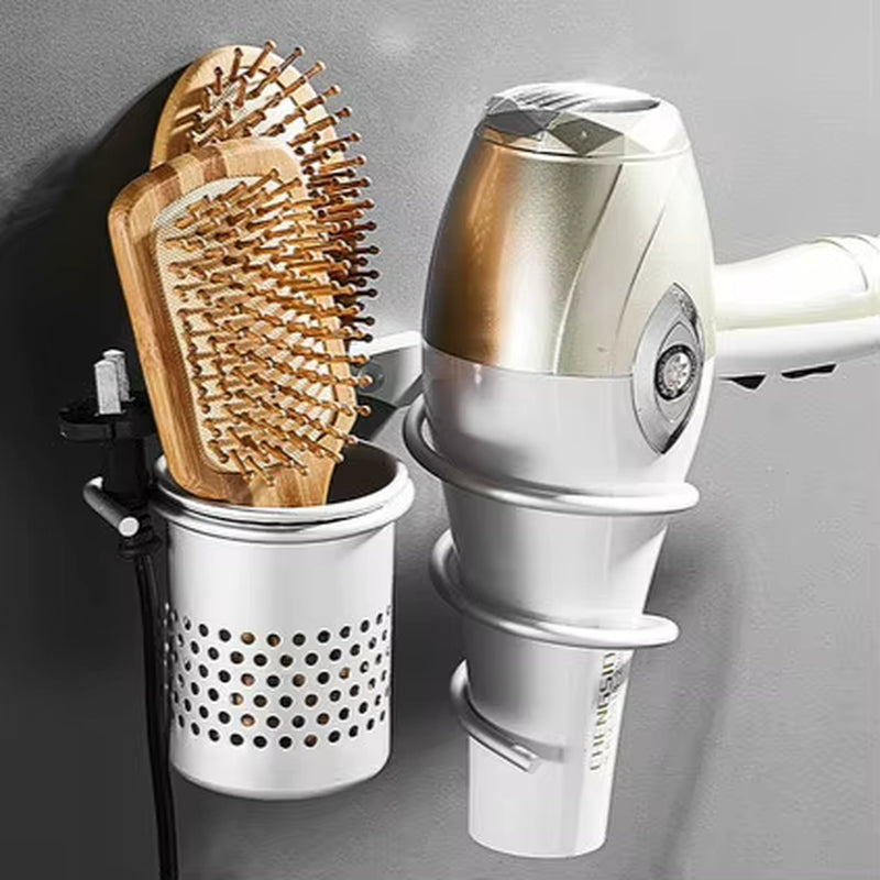 Hair Dryer Holder with Basket Shelves